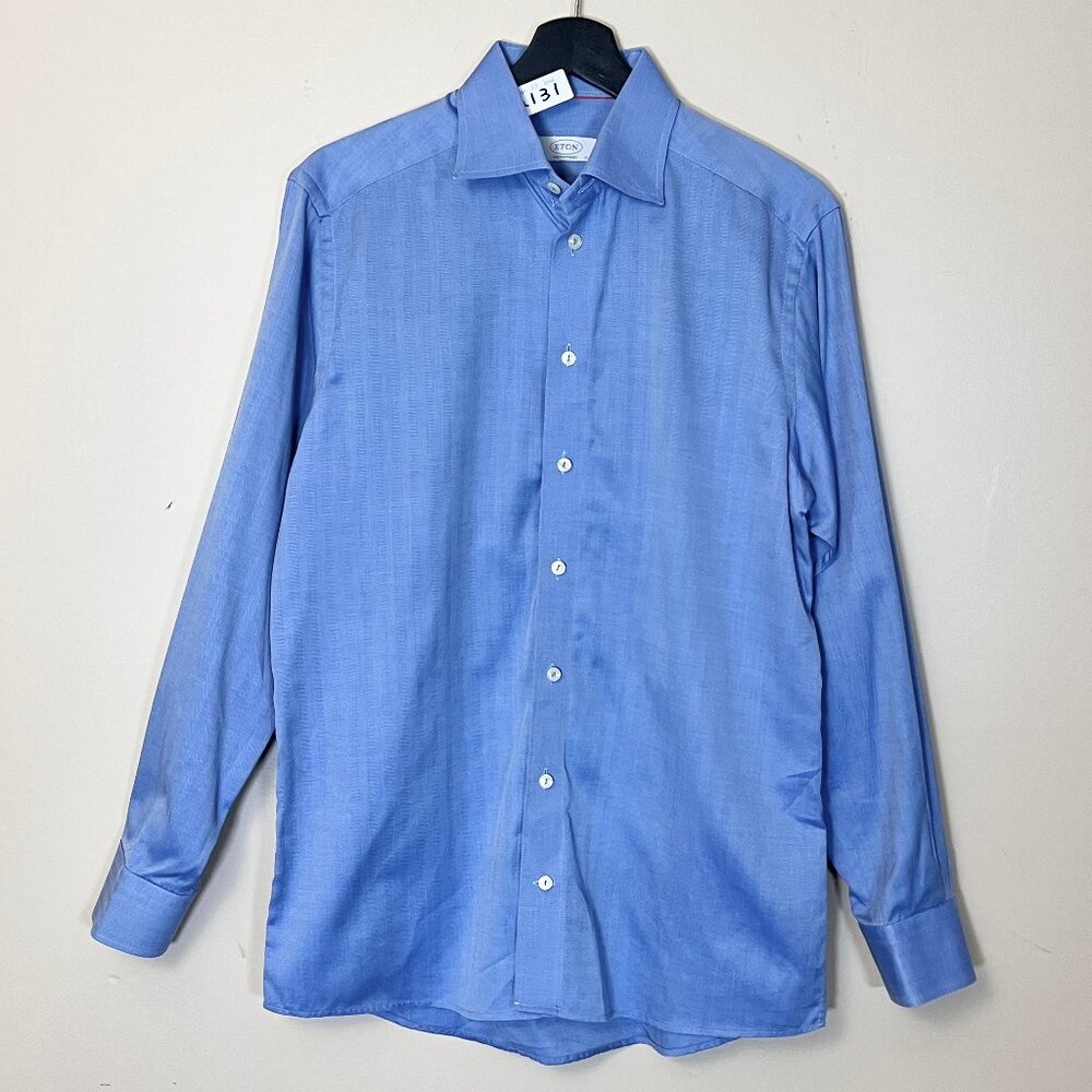 Eton Contemporary Fit Button Up Dress Shirt - Men's Size 39/15.5 - Blue